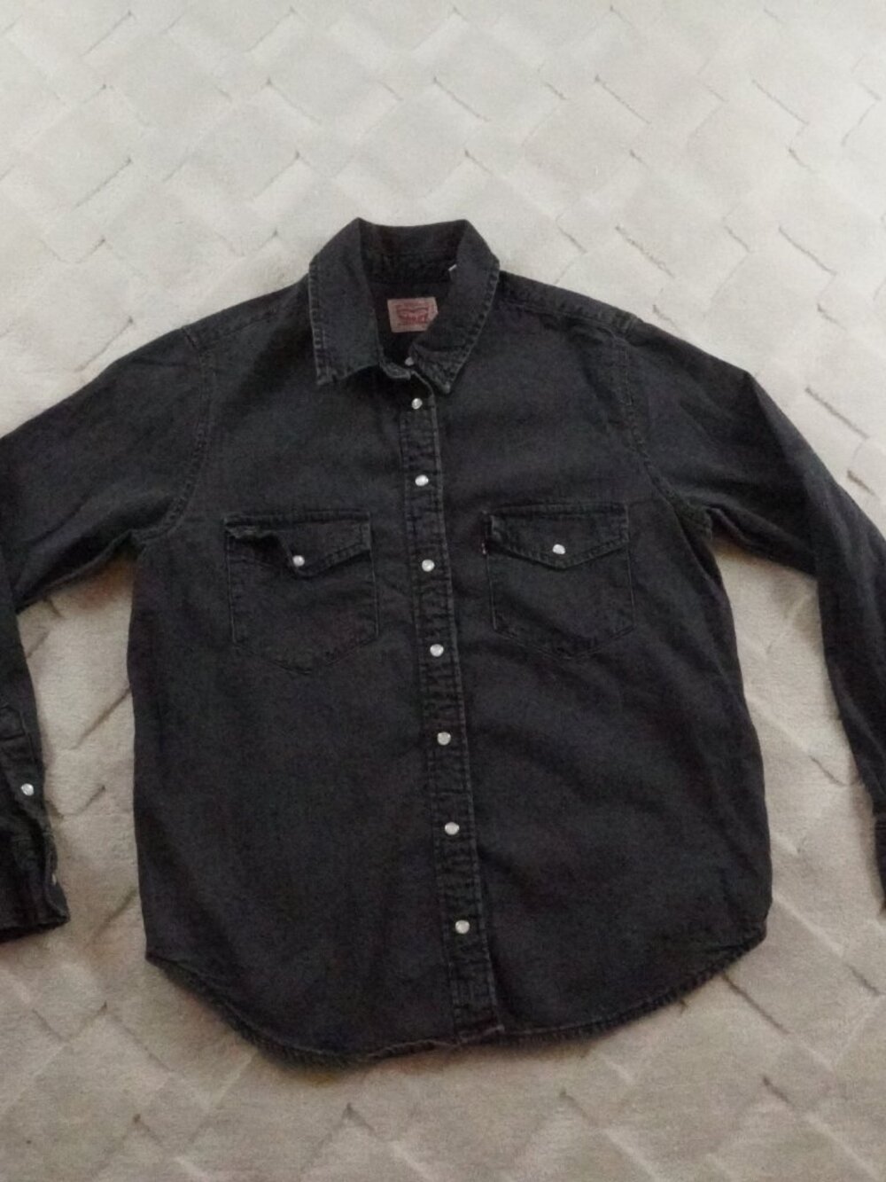 Levi's Denim Pearl Snap Shirt Womens Medium Black Western Rodeo Cowgirl